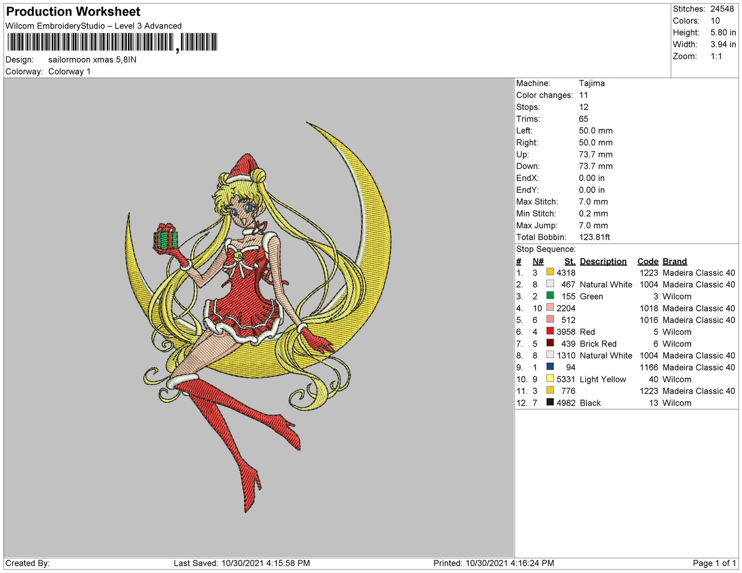 Sailormoon Xmas Embroidery