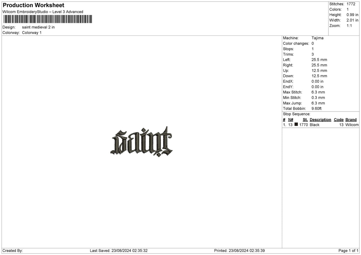 Saint Medieval Embroidery File 6 size