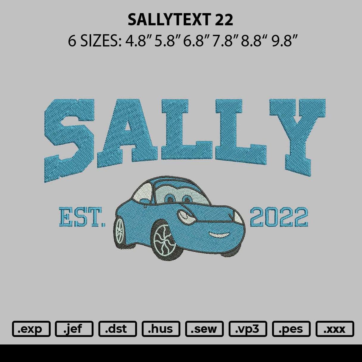 Sallytext 22 Embroidery File 6 sizes