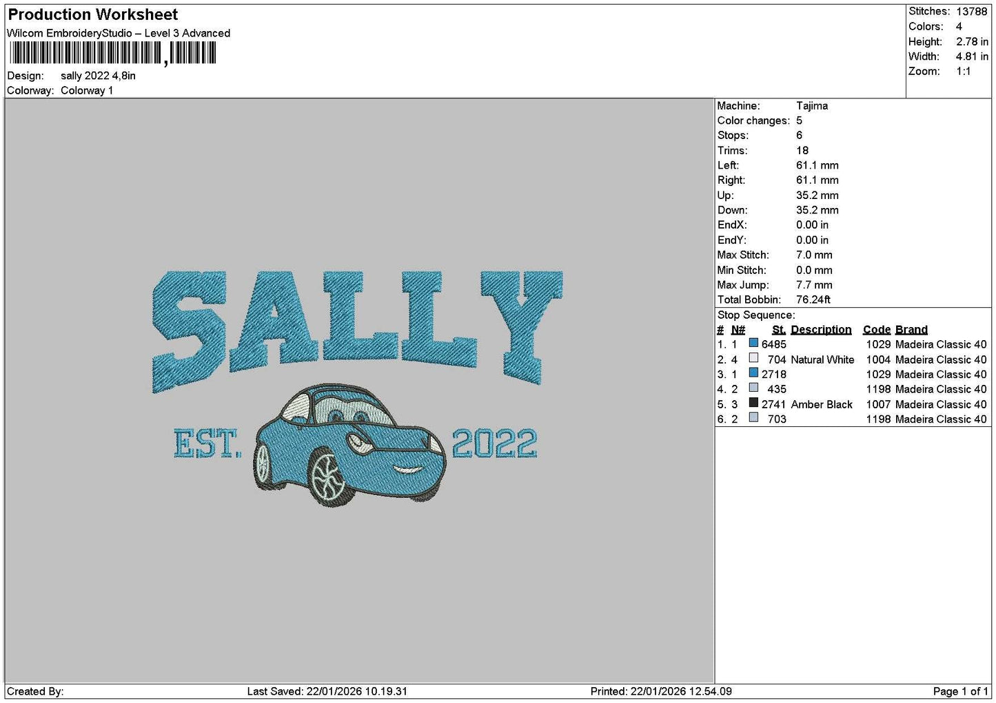 Sallytext 22 Embroidery File 6 sizes