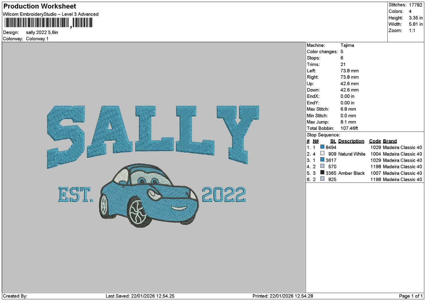 Sallytext 22 Embroidery File 6 sizes