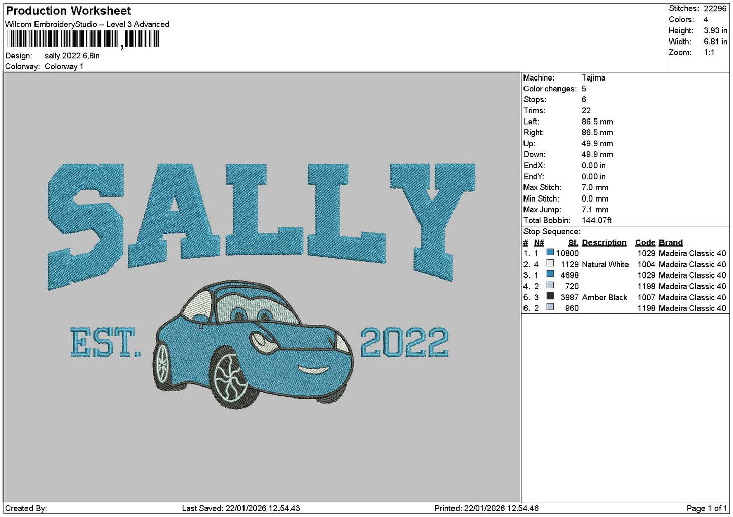 Sallytext 22 Embroidery File 6 sizes