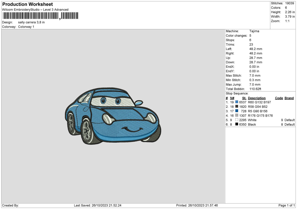 Sally Car V4 Embroidery File 6 sizes