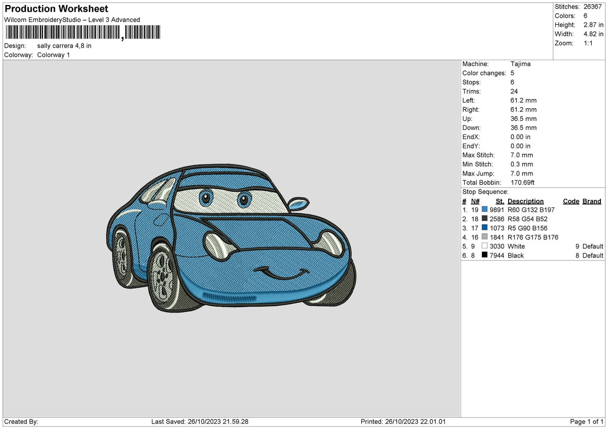 Sally Car V4 Embroidery File 6 sizes