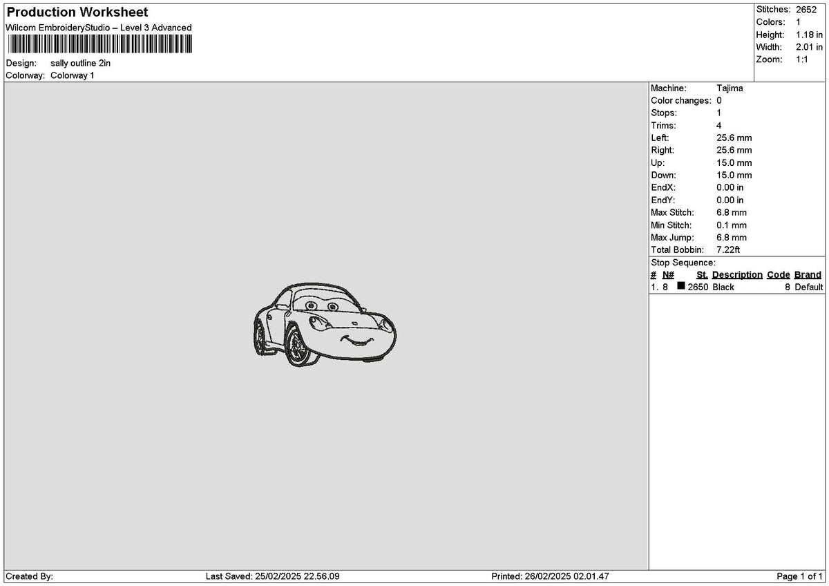 Sally Outline 01 Embroidery File 6 sizes