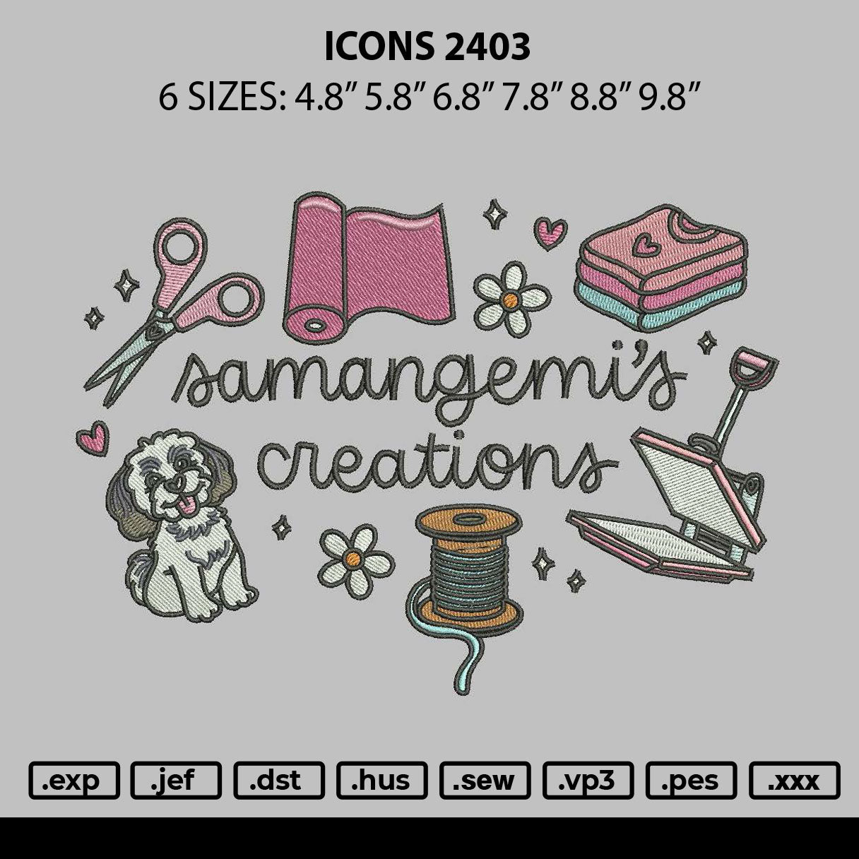 Icons 2403 Embroidery File 6 sizes