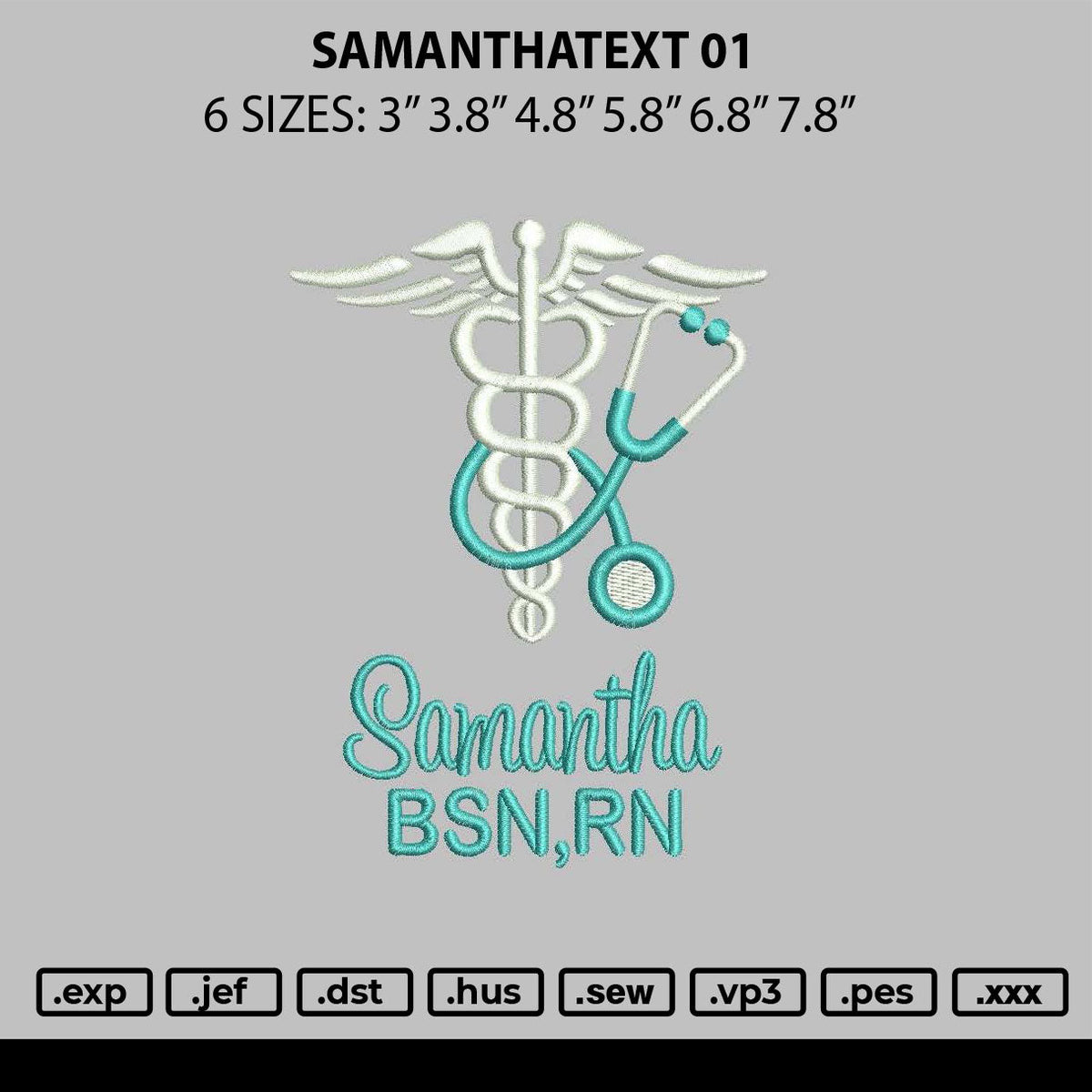 Samnthatext 01 Embroidery File 6 sizes