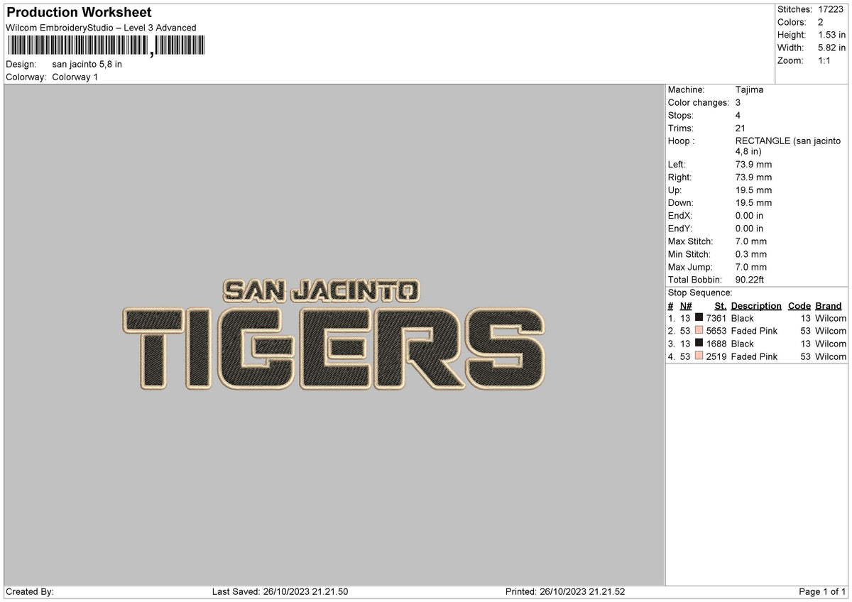 Tigers Sj Embroidery File 6 sizes