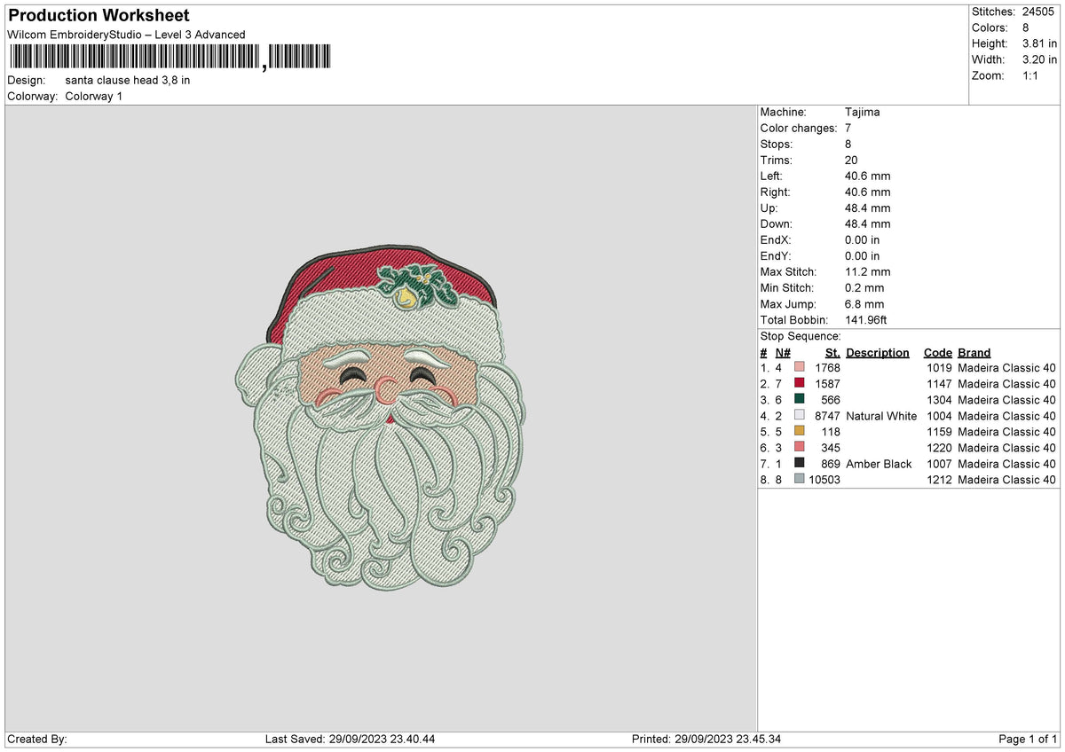 Santa Head Embroidery File 6 sizes