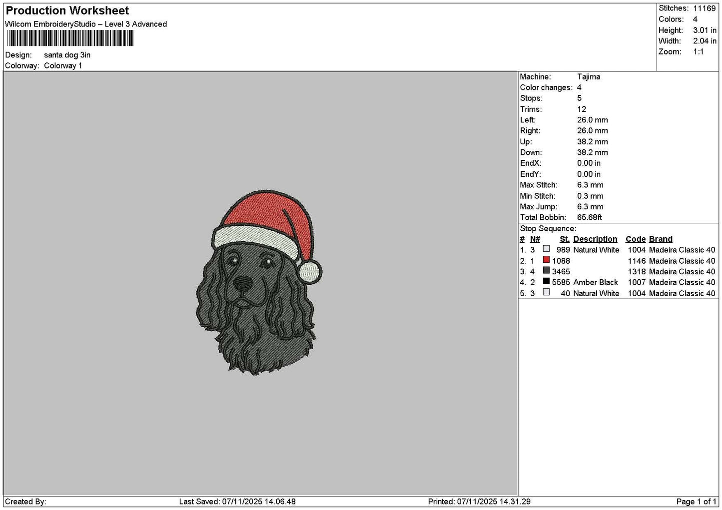 Dog Santa 0711 Embroidery File 6 sizes