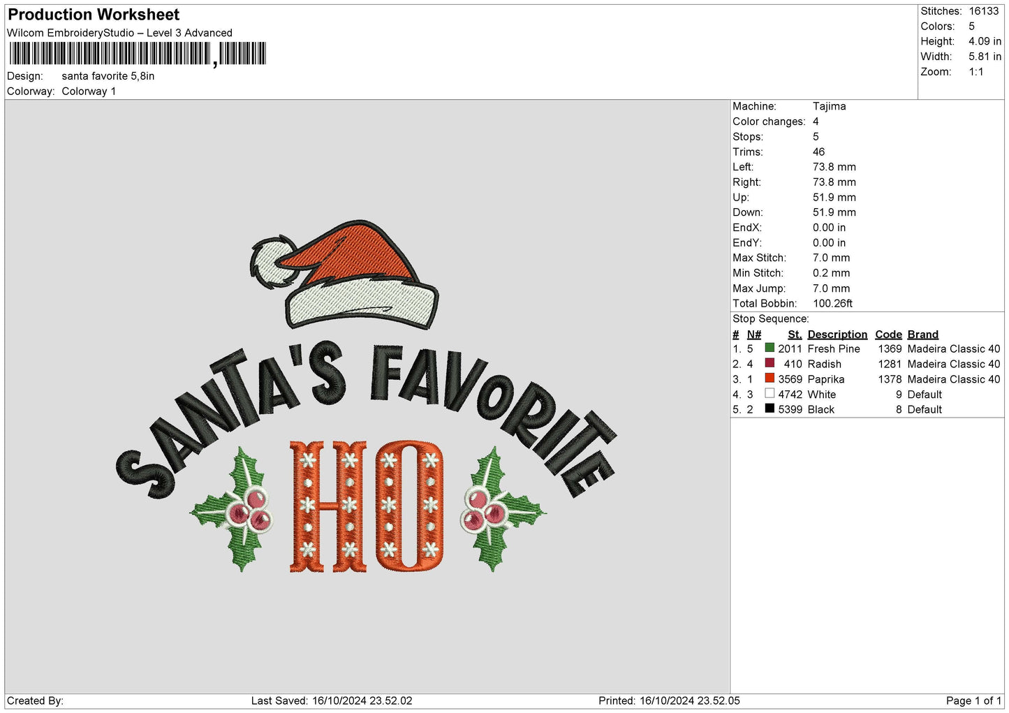 Santatext1610 Embroidery File 6 sizes