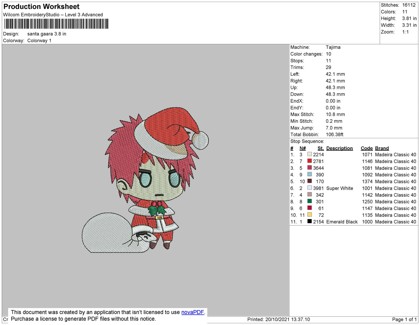 Santa Gaara Embroidery