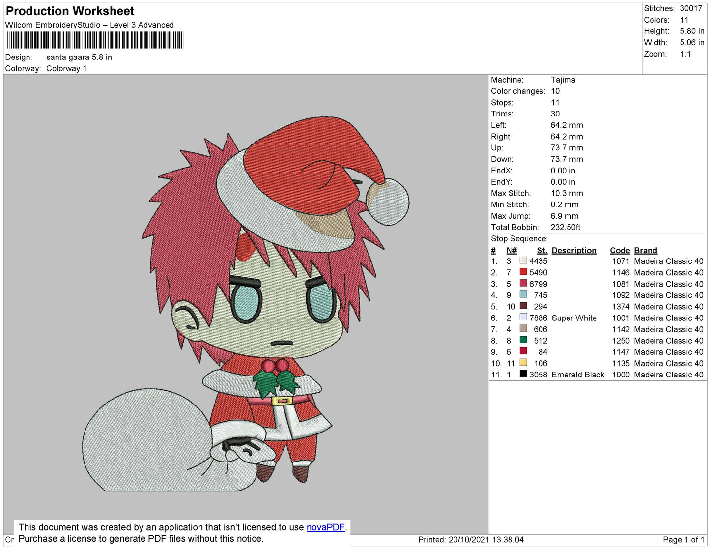 Santa Gaara Embroidery