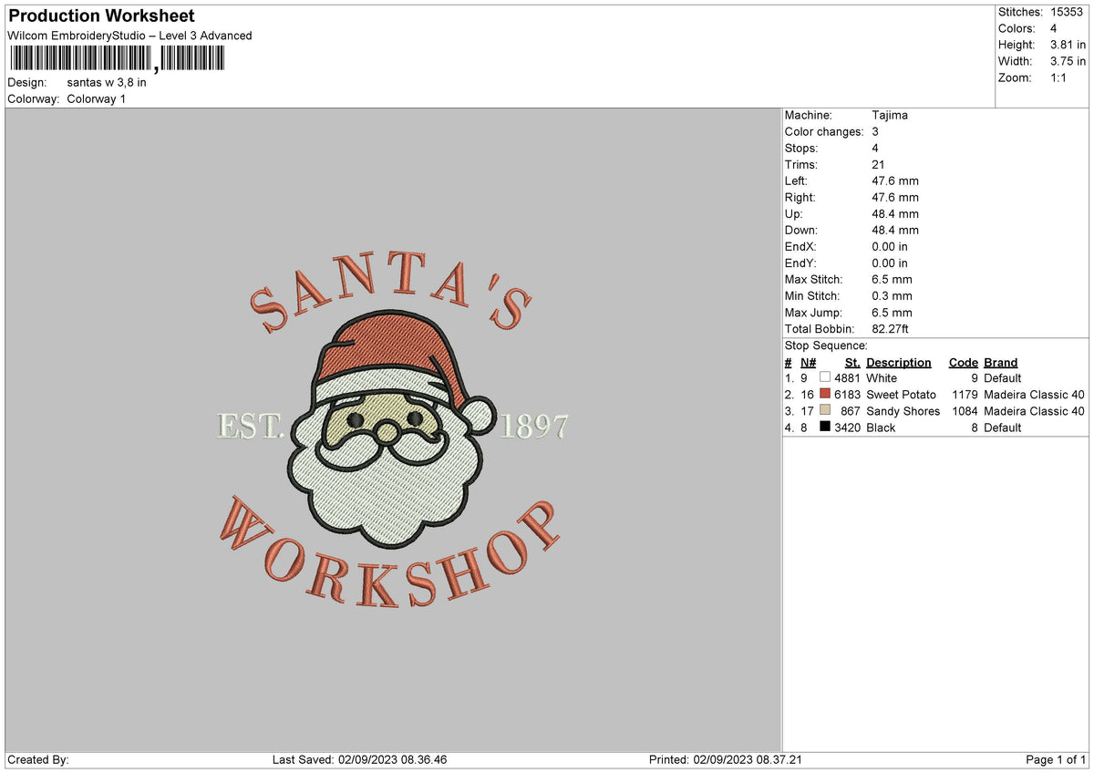 Santas W Embroidery File 6 sizes
