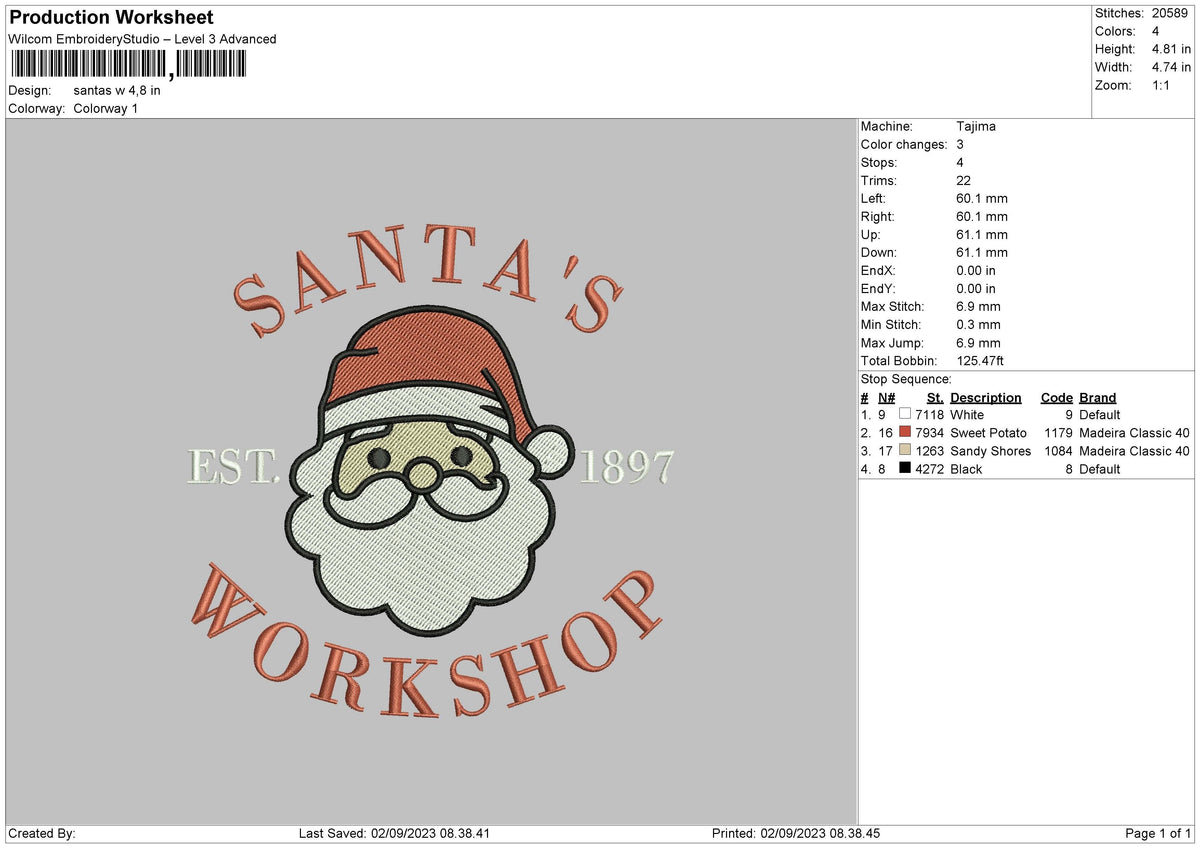 Santas W Embroidery File 6 sizes