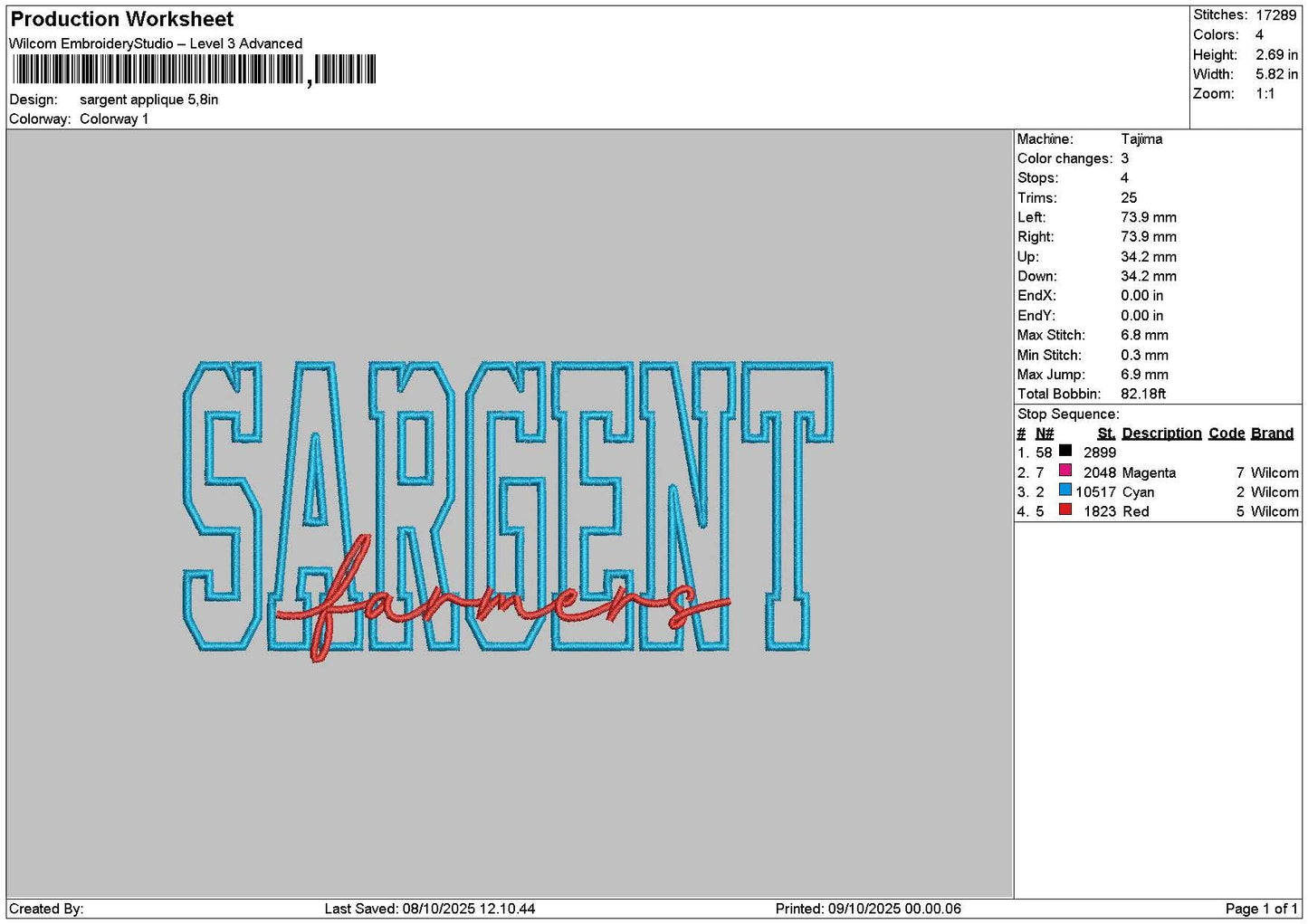 Sargent App Embroidery File 6 sizes