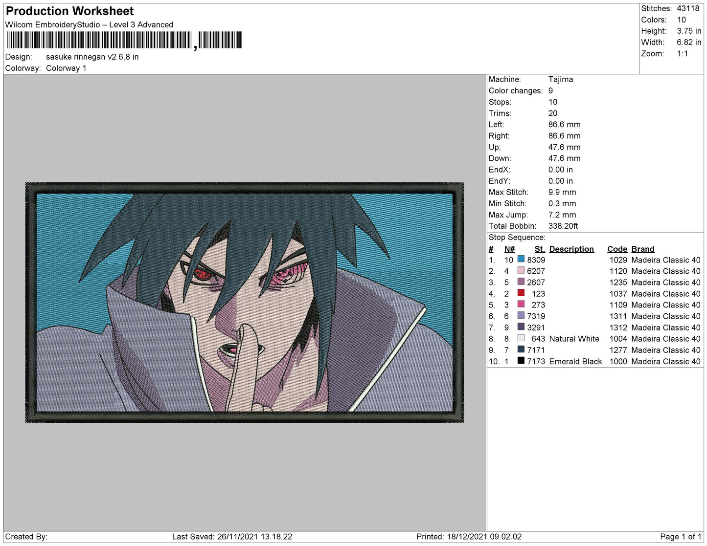 Sasuke Rinnegan v2 Embroidery