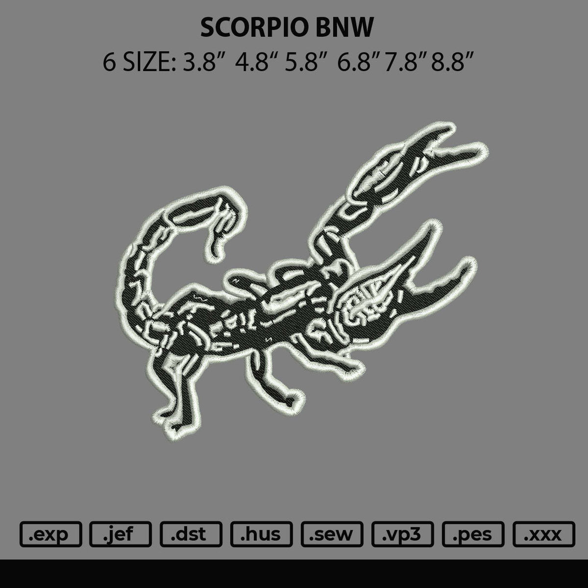 Scorpio Bnw Embroidery File 6 sizes