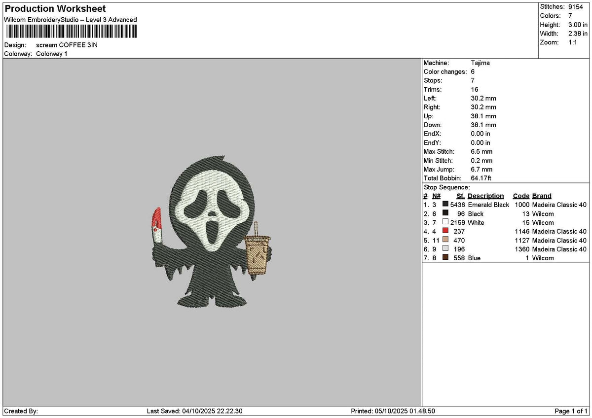 Ghost Coffee 001 Embroidery File 6 sizes