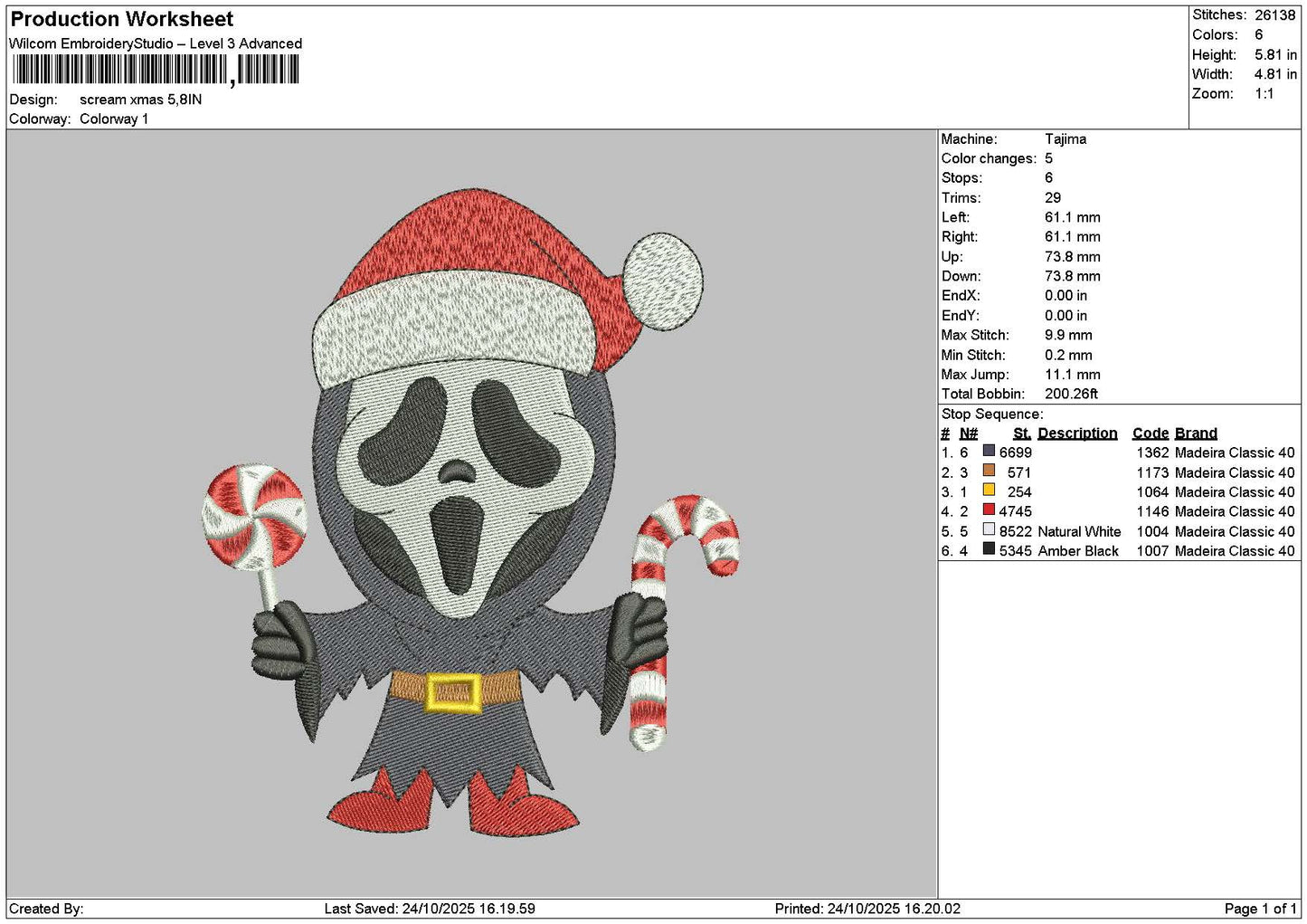 Scream Xmas 2410 Embroidery File 6 sizes