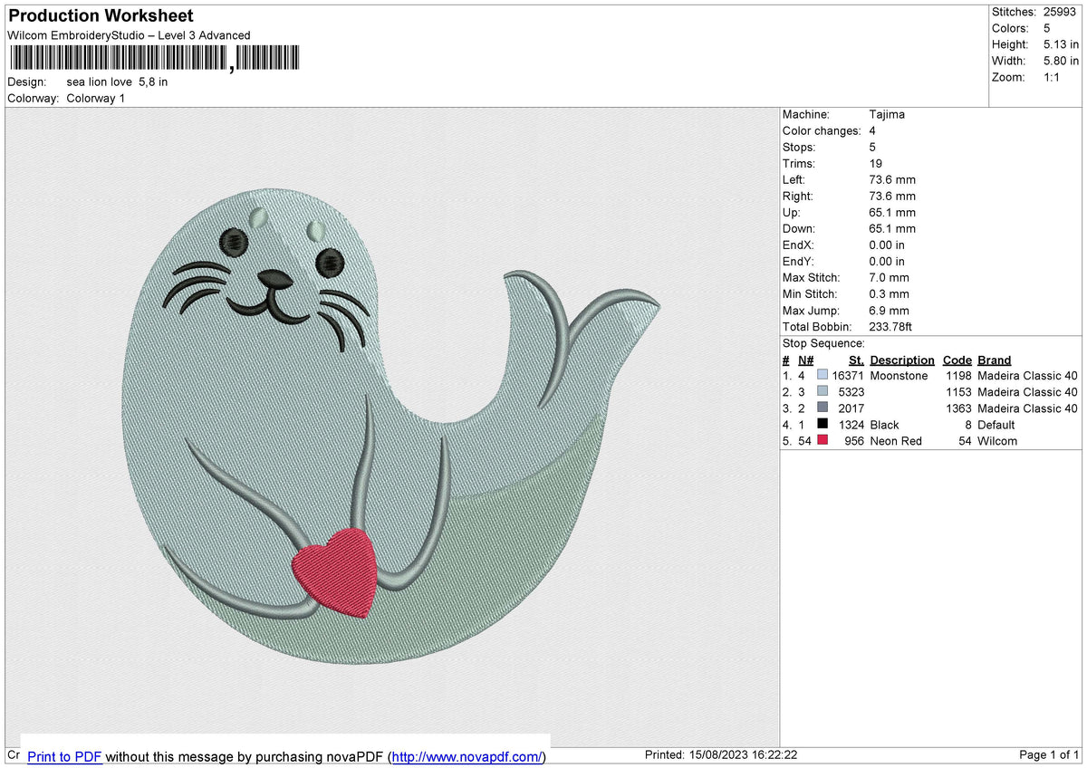 Sea Lion Love Embroidery File 6 size