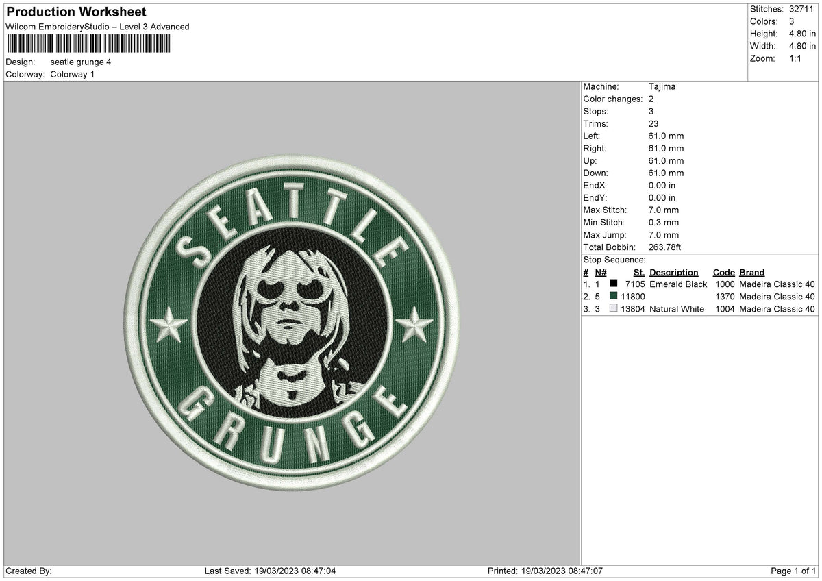 Seattle G Embroidery File 6 sizes