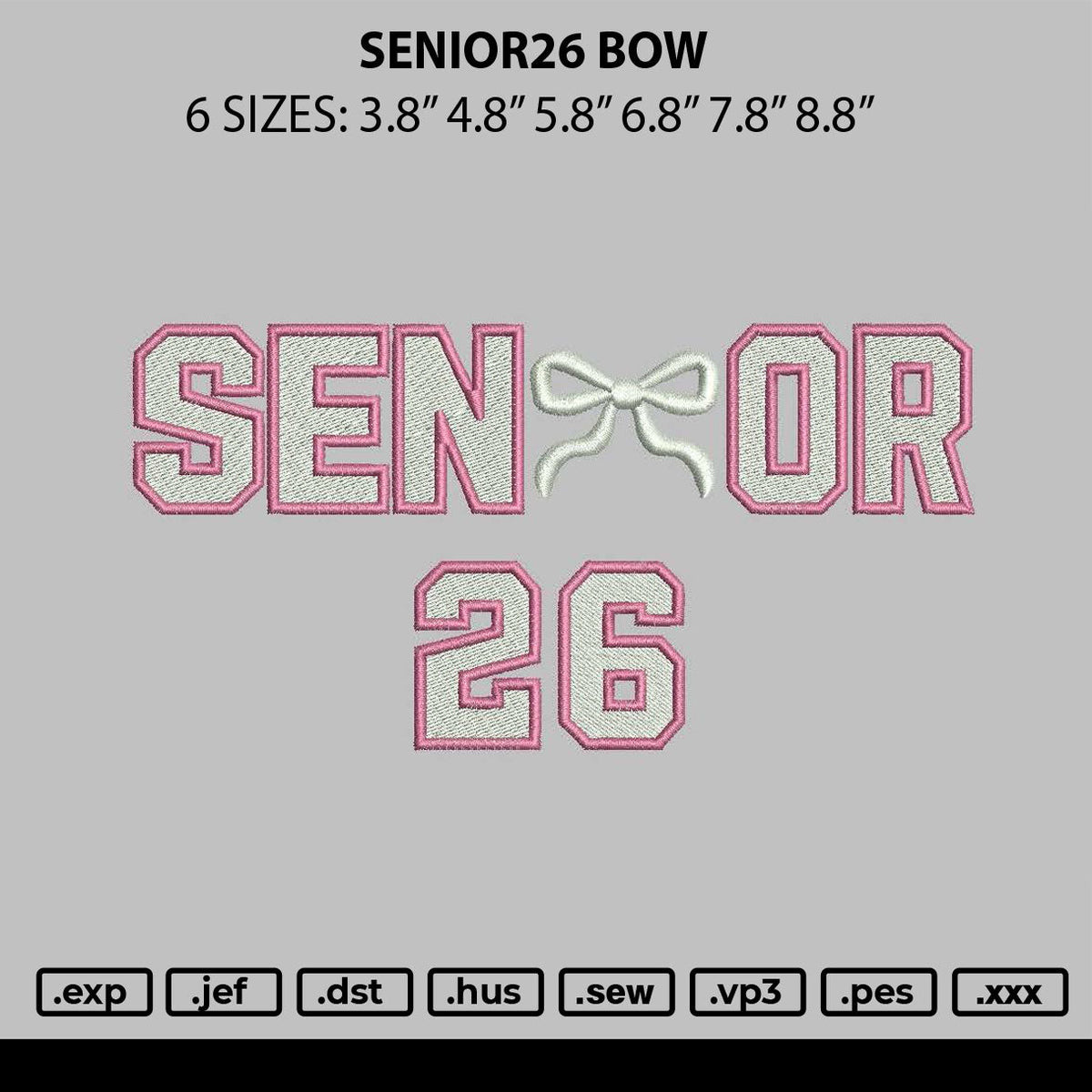Senior26 Bow Embroidery File 6 sizes