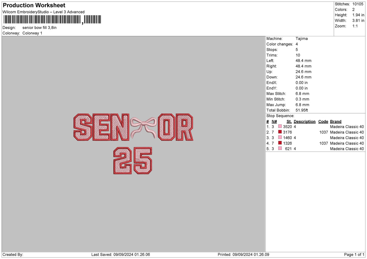 Bow 25 Fill Embroidery File 6 sizes