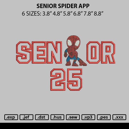 Senior Spider App Embroidery File 6 sizes