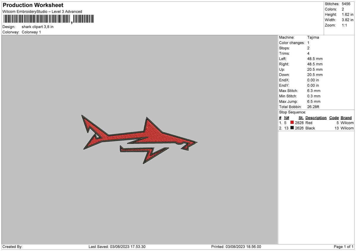 Shark Clipart Embroidery File 6 sizes