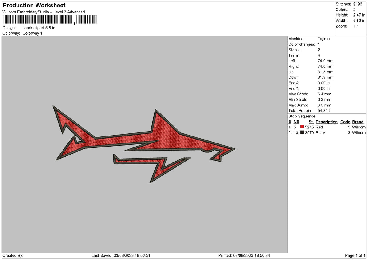 Shark Clipart Embroidery File 6 sizes
