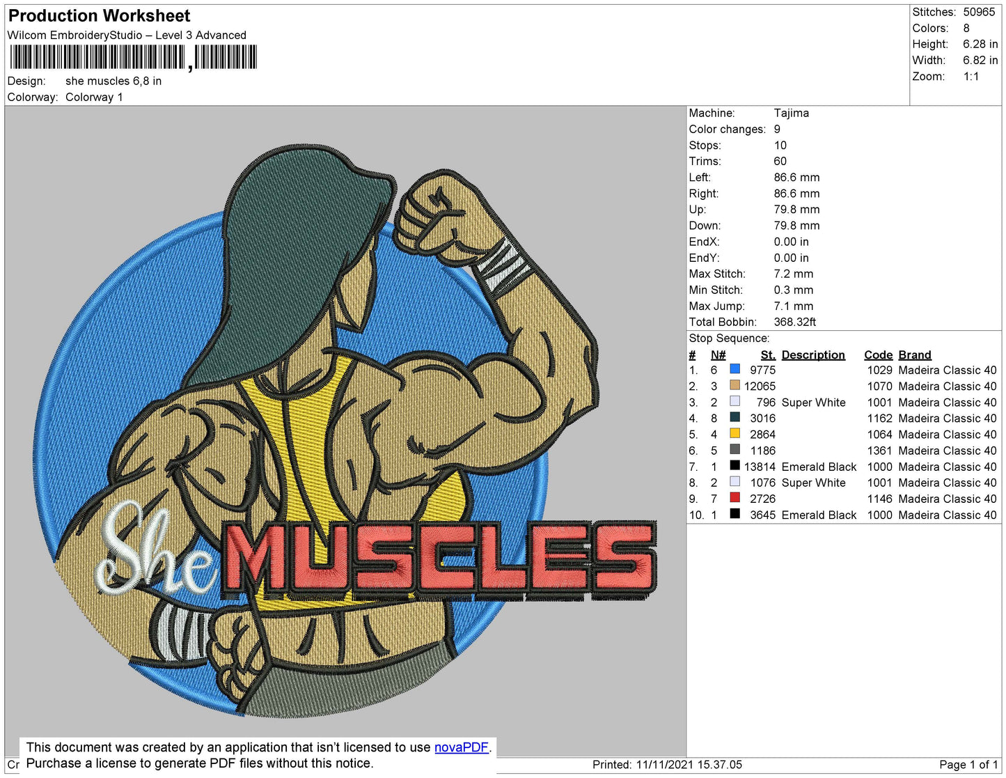 She Muscles Embroidery