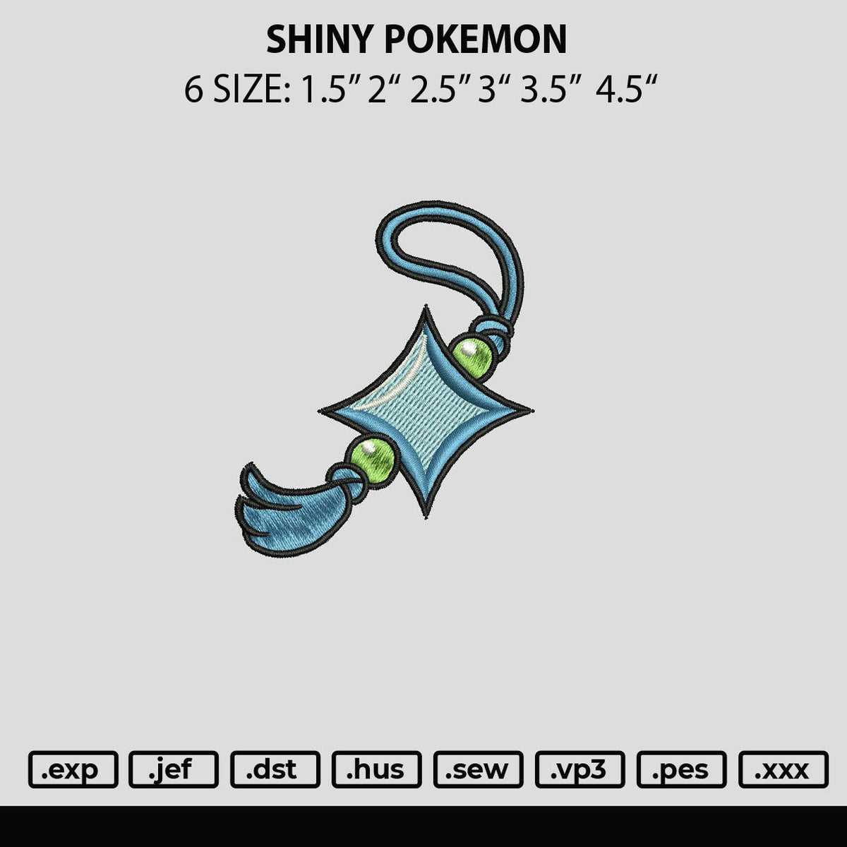 Shiny Pokemon Embroiery File 6 sizes