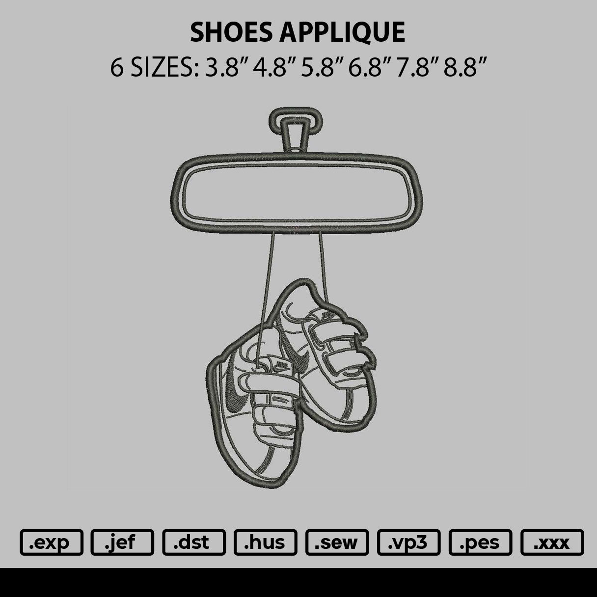 Shoes Applique Embroidery File 6 sizes