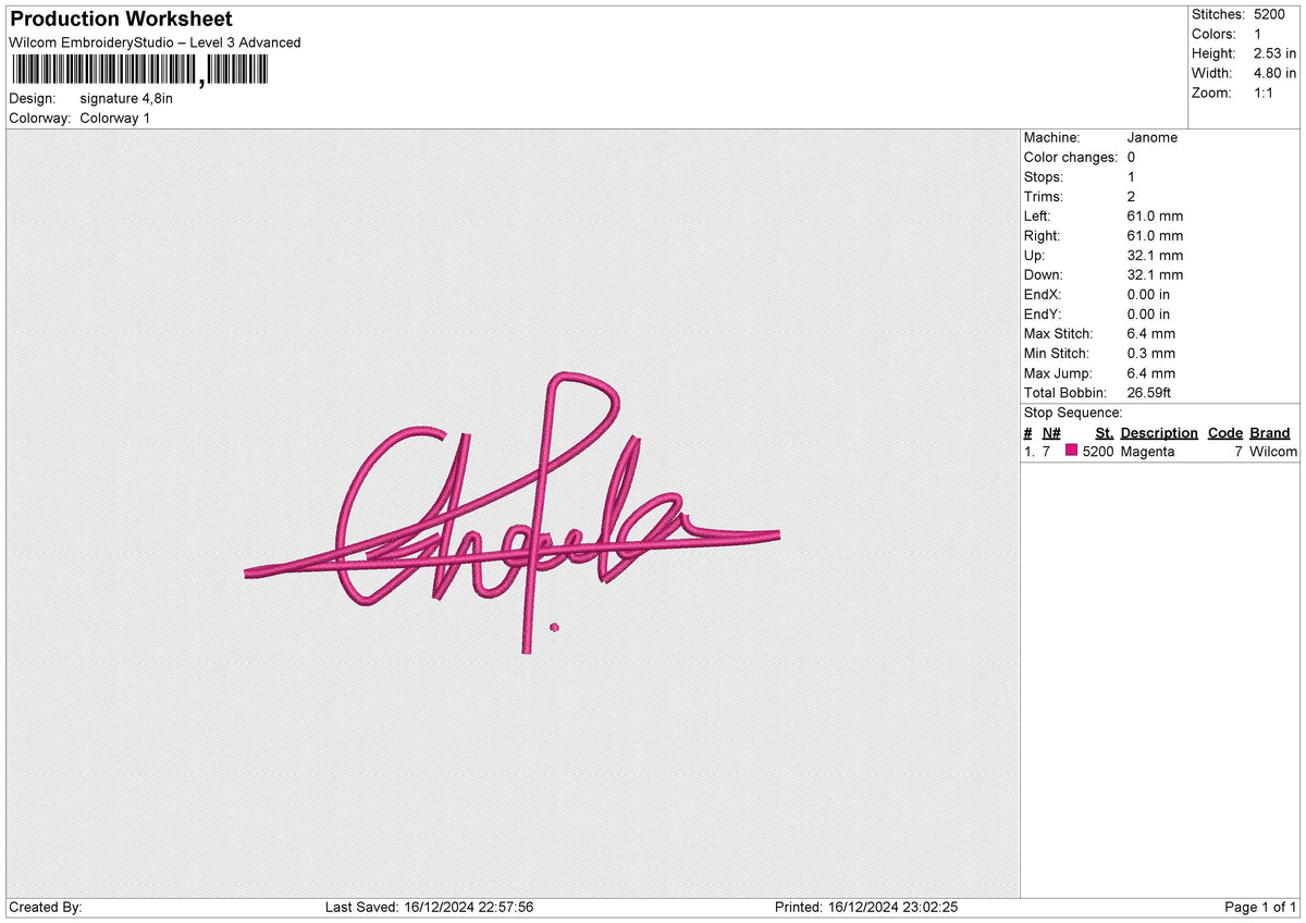 Signature Embroidery File 6 size