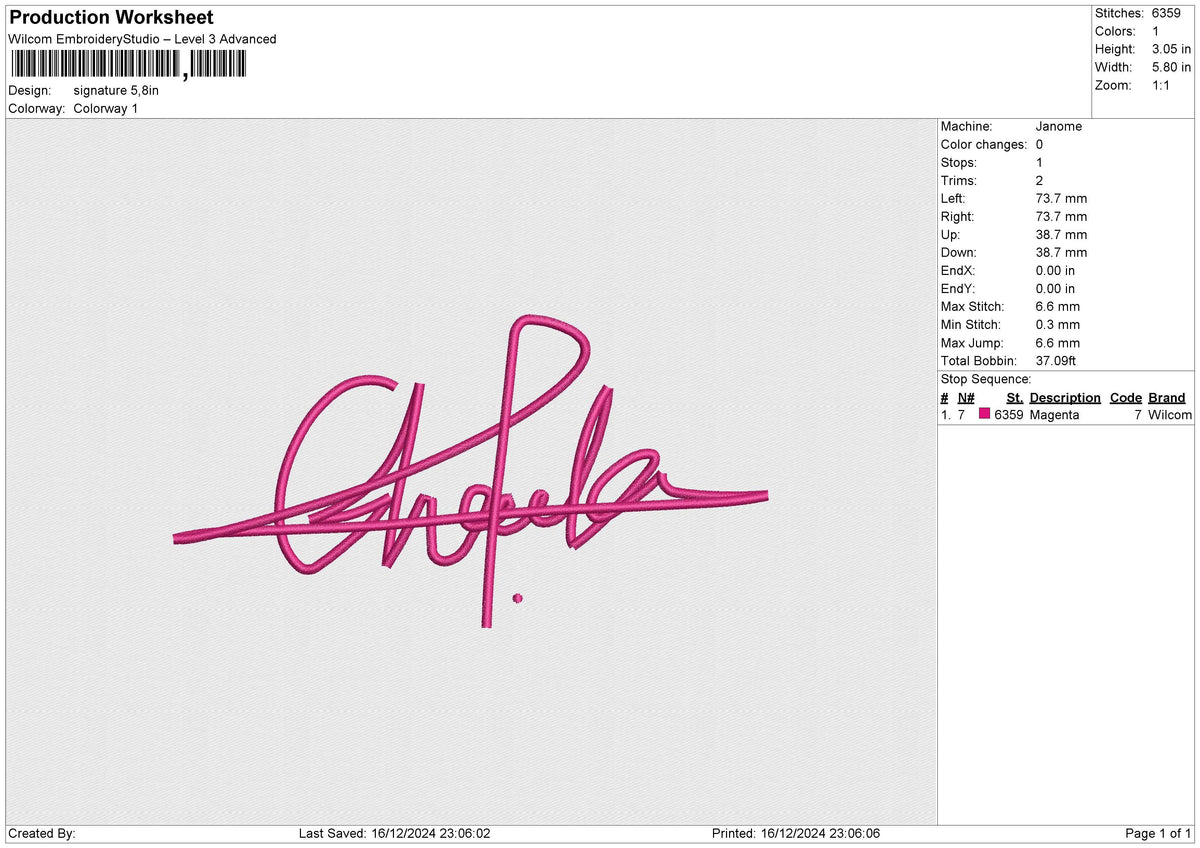 Signature Embroidery File 6 size