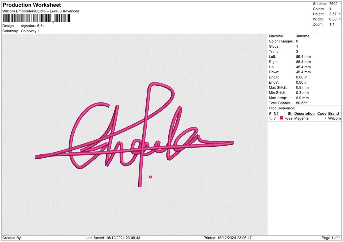 Signature Embroidery File 6 size
