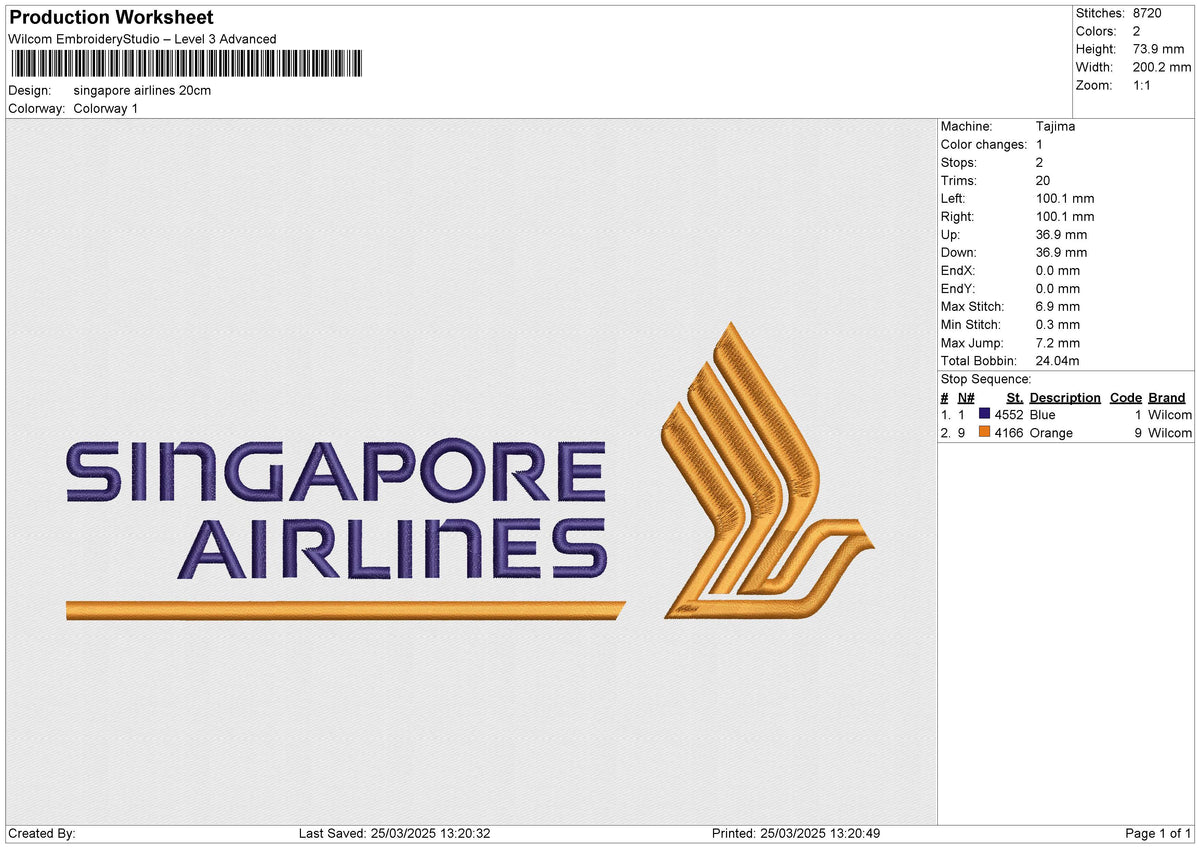 Singapore Airlines Embroidery File 6 size