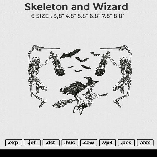 Skeleton and wizard Embroidery File 6 size