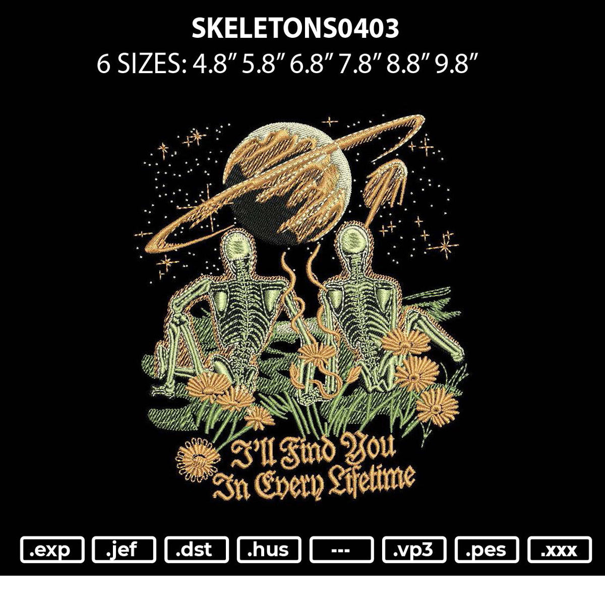 Skeletons0403 Embroidery File 6 sizes