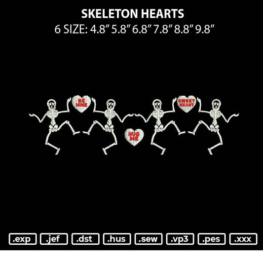 Skeleton Hearts Embroidery File 6 sizes