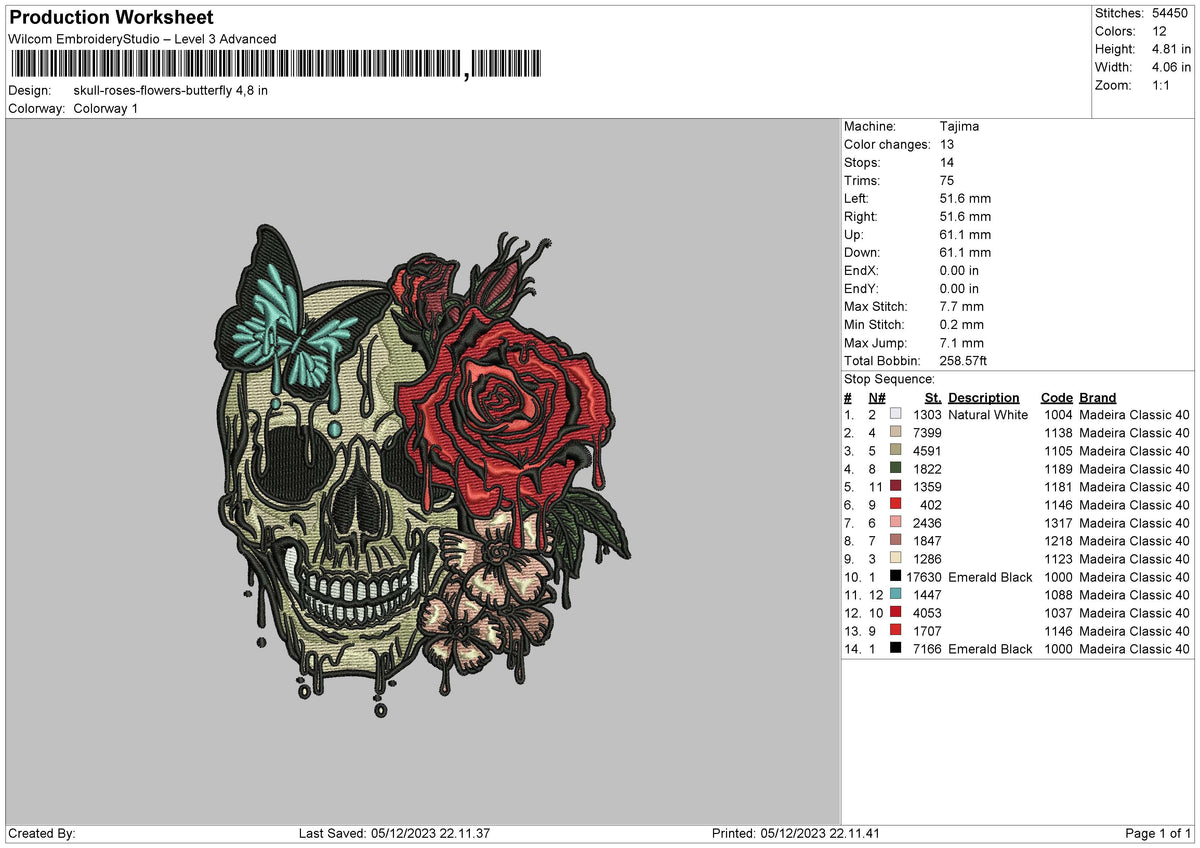 Skull Roses Embroidery File 6 sizes