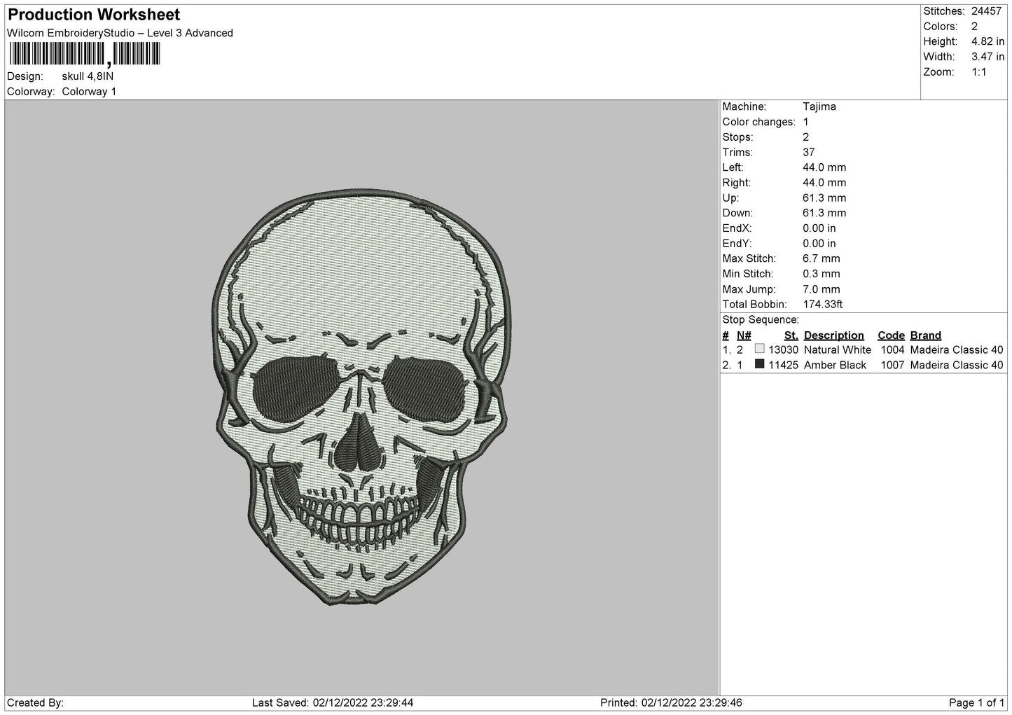 Head Skull Embroidery File 6 sizes