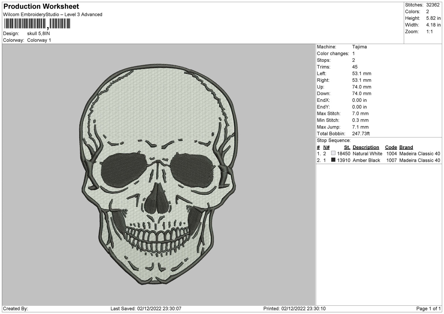 Head Skull Embroidery File 6 sizes
