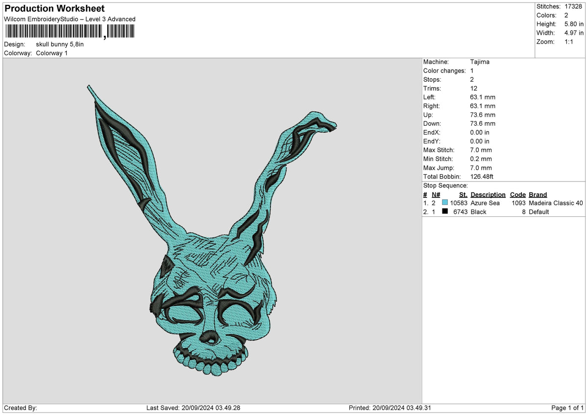 Skullbunny 03 Embroidery File 6 sizes