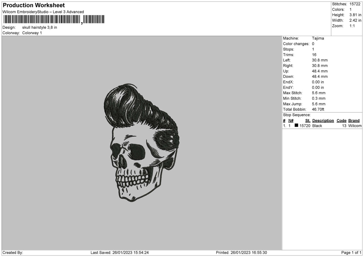 Skull Hairstyle Embroidery File 6 sizes