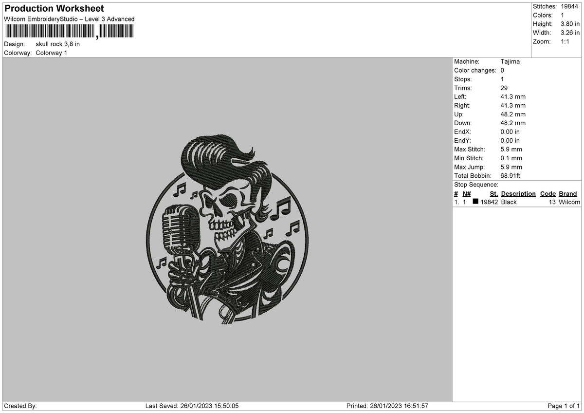 Skull Rock Embroidery File 6 sizes