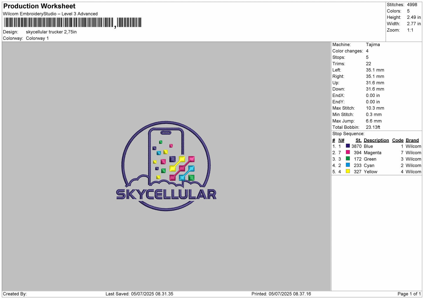 Skycellular Trucker Embroidery File