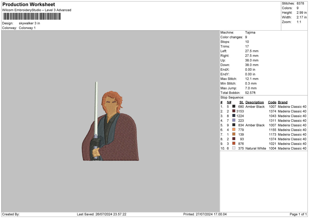 Skywalker Embroidery File 6 size