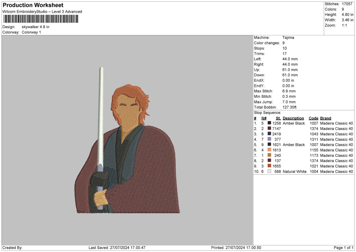 Skywalker Embroidery File 6 size